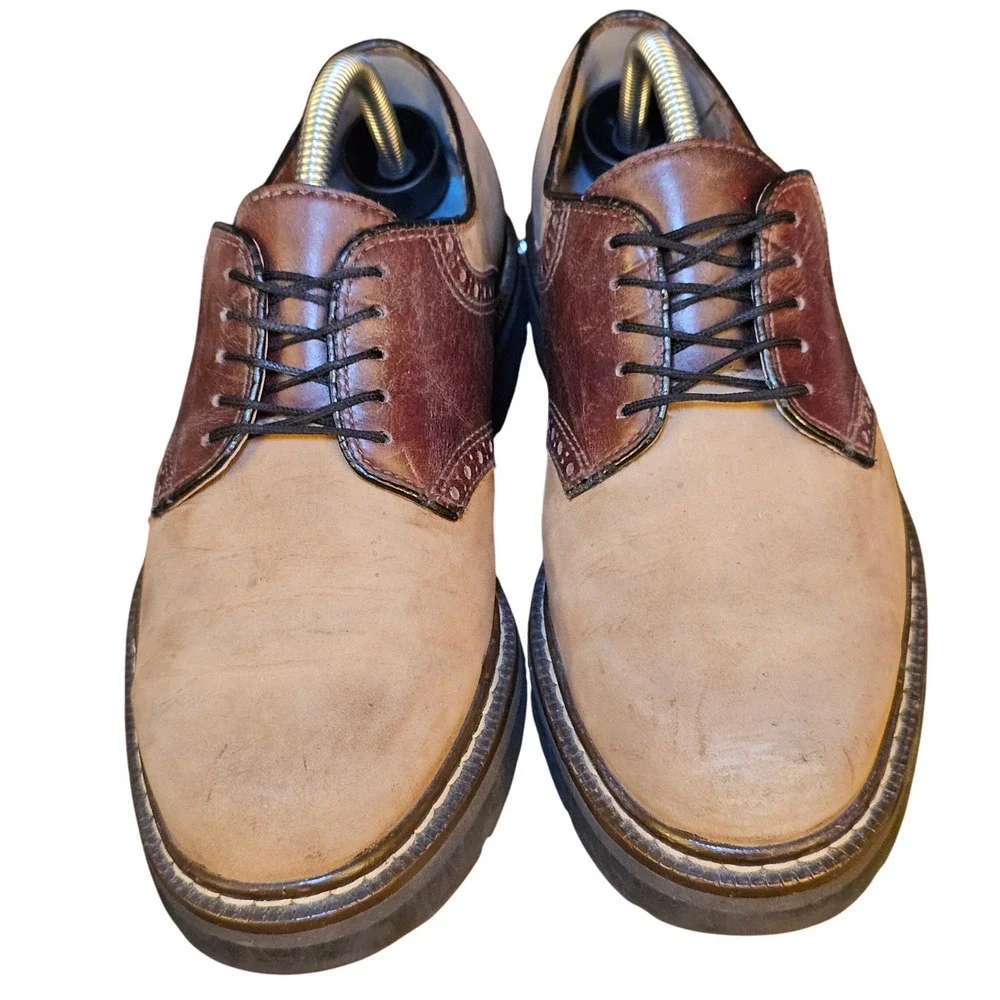 90s Vintage Tommy Hilfiger Men Saddle Shoe Tan Leather Suede Lace Up Size‎ 7.5 M